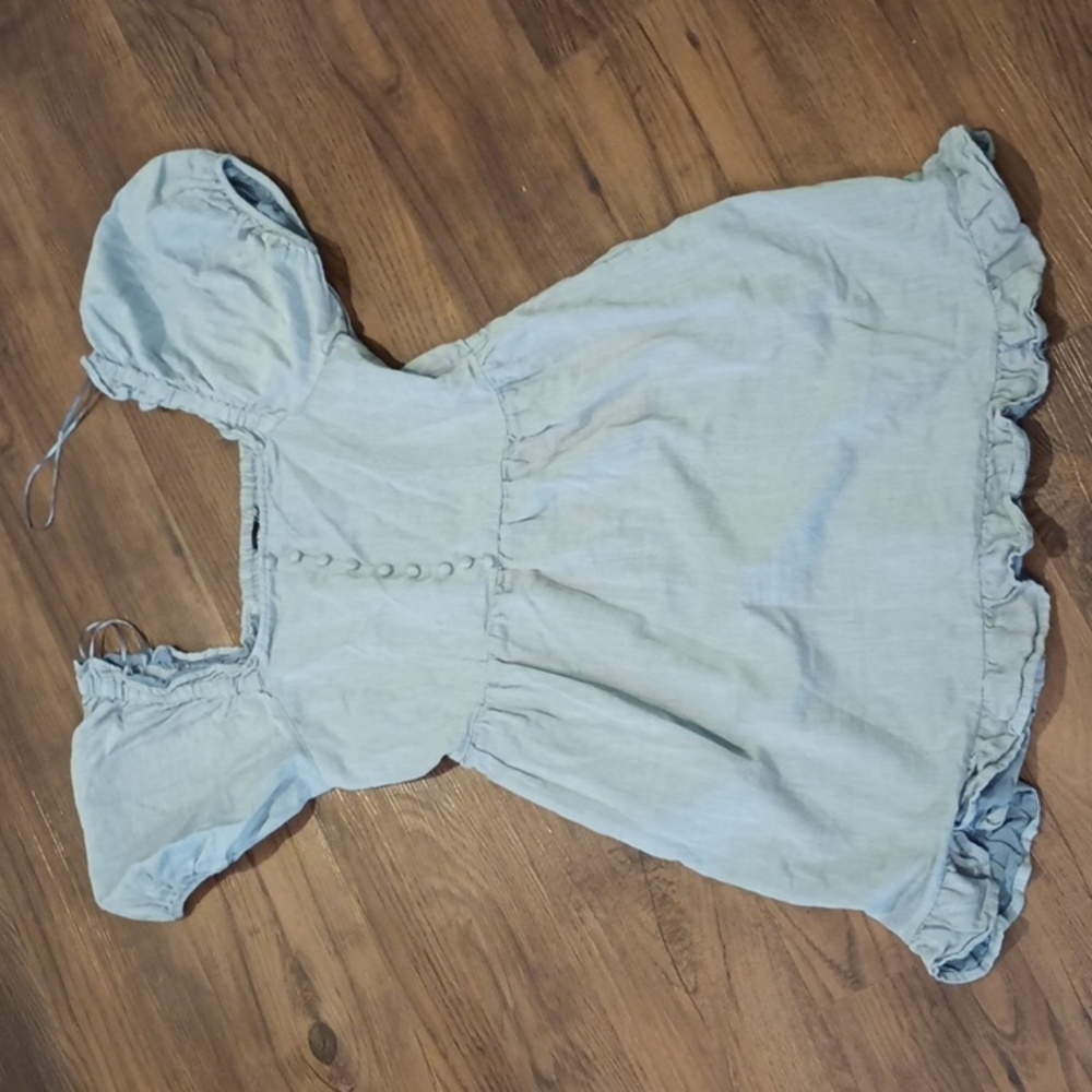 Who What Wear Blue Square Neck Puff Cap Sleeve Ruffle Mini Milkmaid Dress A26